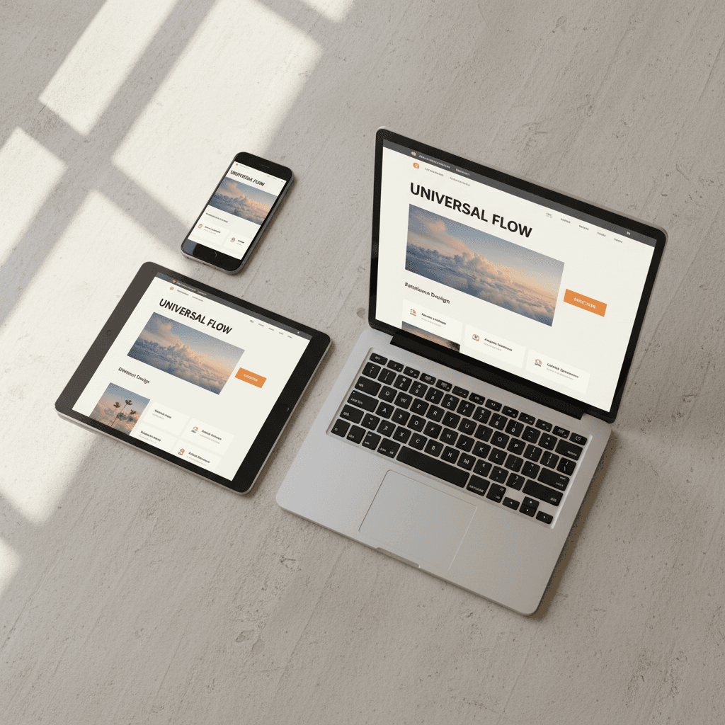 Responsive website design displayed across smartphone, tablet, and laptop