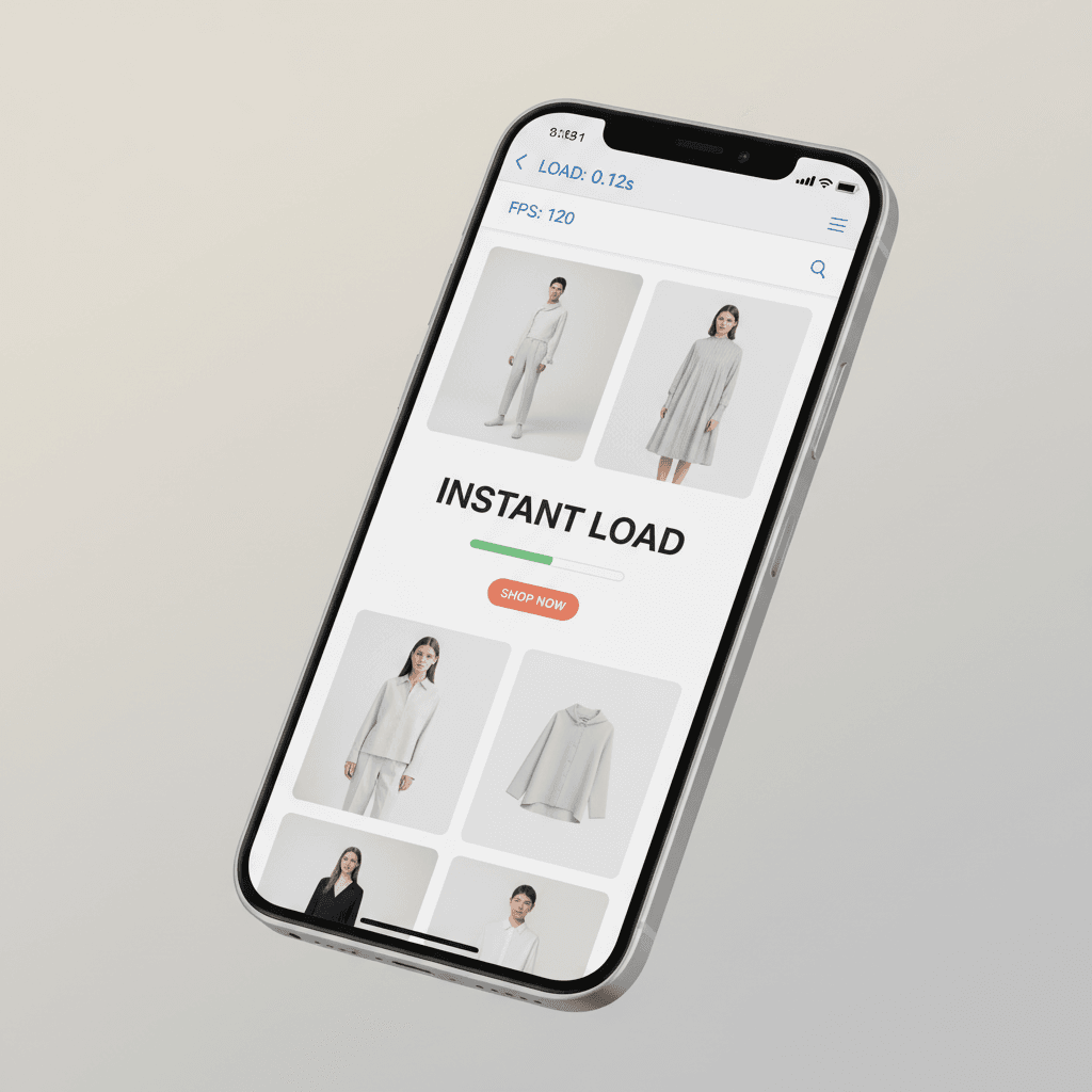 Smartphone displaying fast-loading website with optimized performance